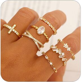 TOSMGY Gold Silver Rings For Women Non Tarnish Gold Plated Stackable Rings Wedding Engagement Bands Dainty 14K Gold Ring For Teen Girls Simple Trendy Cubic Zirconia Thumb Stacking Ring Pack Size 5-11