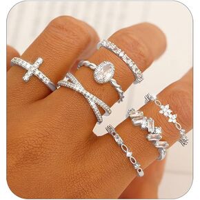 TOSMGY Gold Silver Rings For Women Non Tarnish Gold Plated Stackable Rings Wedding Engagement Bands Dainty 14K Gold Ring For Teen Girls Simple Trendy Cubic Zirconia Thumb Stacking Ring Pack Size 5-11