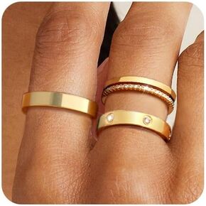 GIEOGOCN Gold Rings for Women that Don't Tarnish Dainty 14K Gold Plated Stackable Rings for Women Teen Girls Cubic Zirconia Ring Set Wedding Bands Thumb Love Engagement Rings Size 5 6 7 8 9 10 11