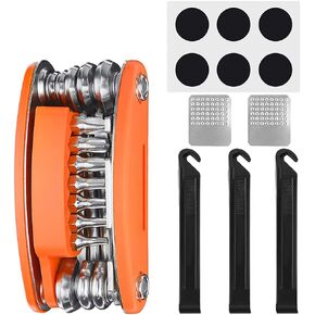 Kigauru Bike Multi Tool Kit Carbon Steel 20 in 1 Repair Tool Portable Collapsible Mountain Bike Repair Tool Kit Bicycle Essentials with Bicycle Puncture Repair Kit Tire Patch Tire Lever Metal Files