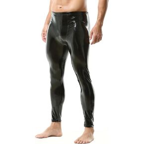 YOOBNG Men's Faux Leather Thermal Underwear Bottoms Leggings Long Trousers Skinny Bottoms Stretchy Yoga Pants Clubwear