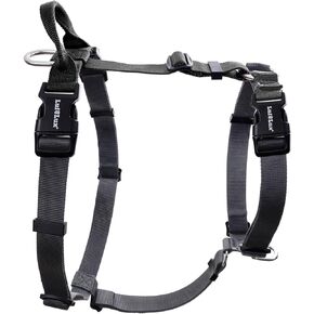 LufeLux Easy Walking and Training No Pull Dog Harness, Non-Restrictive Harness with Neck Buckle, Nylon Webbing, Aluminum D-Rings, 6 Points Adjustment for Ultimate Fit (Black/Grey, Medium)