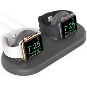 AhaStyle Dual iWatch Stand Silicone Charging Dock Holder for Apple Watch Ultra 2, Ultra, SE2, SE, Series 9 8 7 6 5 4 3 2 1 (49/45/44/42/41/40/38mm), Supports Nightstand Mode (Pink)