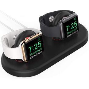 AhaStyle Dual iWatch Stand Silicone Charging Dock Holder for Apple Watch Ultra 2, Ultra, SE2, SE, Series 9 8 7 6 5 4 3 2 1 (49/45/44/42/41/40/38mm), Supports Nightstand Mode (Pink)