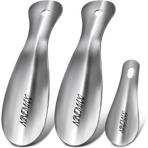 NINEMAX Small Shoe Horn Metal - 2 Travel Shoe Horns 7.5" with 1 Mini Shoe Horn for Kids - Steel Shoehorn Shoe Helper for Men Women Seniors (Pack of 3)