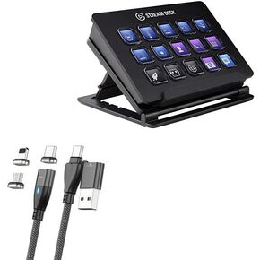 BoxWave Cable Compatible with Elgato Stream Deck - MagnetoSnap PD AllCharge Cable (100W), Magnet PD 100W Charging Cable USB Type-C Micro USB - Jet Black