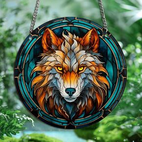 HOTIYOK Large Colourful Wolf Heads Acrylic Window Hangings Stained Window & Wall Decor, Ideal Housewarming Gift, Home Decor for Mom Grandma Wife Teacher Wild Animal Lover