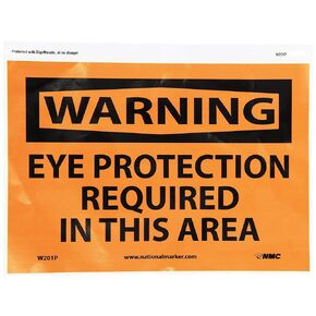 National Marker W201P "Warning, Eye Protection Required in This Area" Sign, PS Vinyl, 7" x 10"