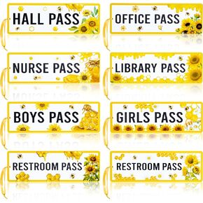 BeYumi Sunflower Magnetic Hall Pass - 8Pcs Watercolor Sunflower Bee Magnetic Student Hall Passes Resuable Waterproof School Passes Set Restroom Library Nurse Office Boys Girls Pass Elementary Teacher