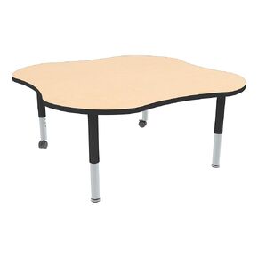Sprogs Adjustable Height Mobile Classroom Activity Table for Preschools, Clover Preschool Activity Table with Casters, 48"L x 48"W x 23"H, Gray/Blue