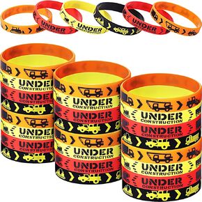 JOVITEC Construction Zone Party Favors Rubber Bracelets for Kids Construction Birthday Party and Construction Themed Supplies, Construction Themed Silicone Wristbands (48 Pieces)