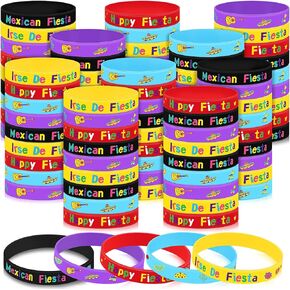 Mexican Fiesta Rubber Bracelets Cinco De Mayo Silicone Wristbands Fiesta Party Mexican Bracelets Cactus Maracas Stretch Wristband for Kids Adults Birthday Party Favors Goodie Bag Stuffers(60 Pcs)