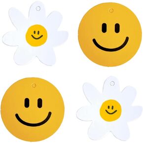Decorative Paper Gift Tags 50 pcs - Wedding Gift Tags, Baby Shower Tags, Kraft Hang Tags, Hanging Gift Labels, Baking Tags (Daisy+Smily Face)