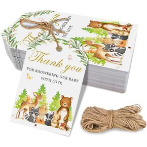 50 Pcs Woodland Animals Thank You Gift Tags, Thank You for Celebrating with Us Tags for Woodland Creature Baby Shower or Birthday Party (Green)