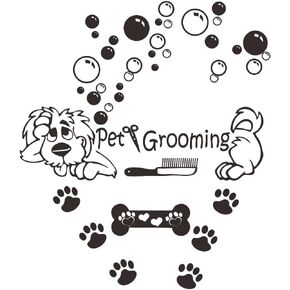 ANFRJJI Pet Grooming Salon Wall Sticker - Dog Wall Decal Vinyl Sticker for Pet Shop Window - Pup Dog Paw Prints Sticker for Children Nursery Room Pet Shop Decor - Pets Beauty Salon Grooming Toilet Dog
