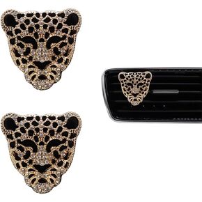 Bling Car Air Freshener,2pcs Golden Leopard Head Vent Clip Car Accessories for Women Teens,Refillable Car Outlet Essential Oils and Perfumes Diffuser Clips,Car Dashboard Charms