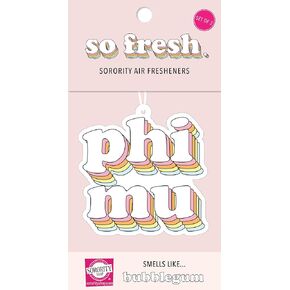 Sorority Shop PM Retro Air Freshener - Phi Mu Bubblegum Scented Air Freshener – Sorority Retro Design Air Freshener for Car or Dorm– Sorority Gift, Charm Paraphernalia