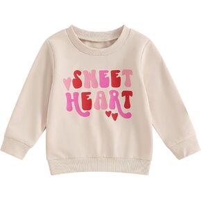 Toddler Baby Girl Valentines Day Outfit Love Heart Letter Embroidery Long Sleeve Sweatshirt Sweater Fall Clothes in Kuwait