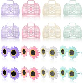 Augacage 8 Sets Jelly Purse Jelly Basket Beach Bags with Flower Sunglasses Plastic Summer Beach Jelly Bags Reusable Handbags for Women (Multicolor) in Kuwait