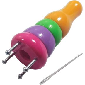 Sewroro French Knitter Wood Yarn Knitting Spool with Needle 4 Peg Knitting Spool Knitter Bead Jewelry Maker DIY Craft Wool Knitting Needle Tool