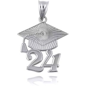 Claddagh Gold .925 Sterling Silver Class of 2024 Graduation Cap Pendant Necklace and Pendant Only