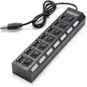 7-Port USB Hub with ON/Off Switch, Black