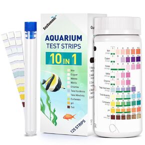 Aquarium Test Strips for Saltwater Tank: 10-in-1 125 Counts Salt Water Aquarium Water Test Kit, Fish Tank Test Strips for Testing Salt Chlorine Copper Nitrate pH and More