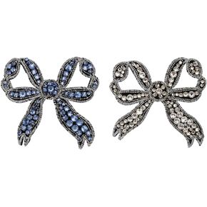 Rhinestone Knot Bow Patches Crystal Applique Bow Tie Patches for DIY Craft Clothes Decor Brooches 2 Pieces (White)