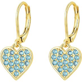 CiNily Heart Earrings for Teen Girls, Multi-color Cubic Zircon Heart Dangle Drop Earrings Hypoallergenic Leverback Heart Hoop Earrings for Women Valentine Gifts, 14K White Gold | Yellow Gold