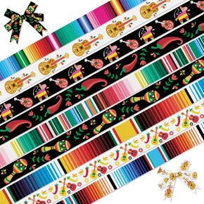 ALIBBON 4 Rolls 20 Yards 1" Cinco de Mayo Ribbon Fiesta Ribbon Mexican Serape Ribbons for DIY Crafts Party Decor, Mexican Ribbon Colorful Grosgrain Ribbon for Gift Wrapping Bows Crafting Supplies