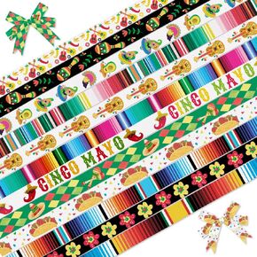 ALIBBON 4 Rolls 20 Yards 1" Cinco de Mayo Ribbon Fiesta Ribbon Mexican Serape Ribbons for DIY Crafts Party Decor, Mexican Ribbon Colorful Grosgrain Ribbon for Gift Wrapping Bows Crafting Supplies