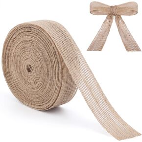 Hiswan 4 Rolls Burlap Ribbon Solid Rustic Jute Mesh Ribbons for Crafts, Lace Craft Ribbon Net Burlap Fabric Ribbon for Gift Wrapping Craft Wedding Tree Wedding Decoration (Total Length: 10 Meters)