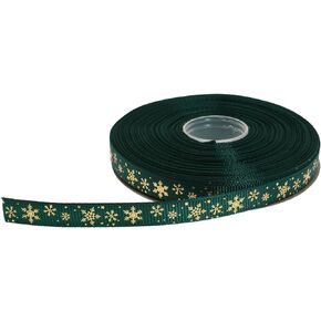 Gold Printing Snowflake Grosgrain Ribbon 25 Yard Each Roll 100% Polyester Woven Edge (3/8", Red)