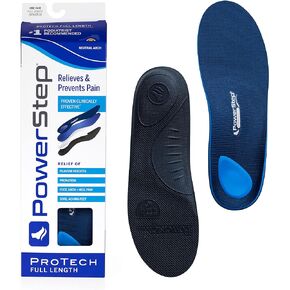 PowerStep ProTech Full Length Orthotic Insoles - Medical Grade Arch Support Inserts for Relieving Plantar Fasciitis + Heel Pain - Maximum Cushioning + ShockAbsorb Orthotics (M 6-6.5 W 8-8.5)
