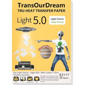 TransOurDream Tru-Iron on Heat Transfer Paper for Dark Fabric (10 Sheets, 8.5x11, Dark 5.0) T Shirt Transfers Paper for Inkjet Printer Printable Heat Transfer Vinyl for T-Shirts (TOD-D5-10)
