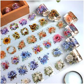 8 Rolls Floral PET Tape for Journaling and Scrapbooking, Pre-Cut Decorative Tape PET Tape Flower Stickers for Journaling Scrapbooking Supplies, Art Journals Crafts