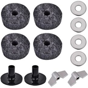 2Pcs Drum Cymbal Sleeve + 4Pcs 4cm Drum Cymbal Felt Washer + 2Pcs Wing Nut + 4Pcs Metal Pad Set