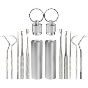 5 قطع 2 مجموعة من أعواد الأسنان المصنوعة من الفولاذ المقاوم للصدأ، أعواد أسنان معدنية محمولة قابلة لإعادة الاستخدام وحامل أعواد أسنان، متعددة الأشكال لإزالة أعواد الأسنان المعدنية، مثالية للنزهات الخارجية والتخييم والسفر in Kuwait