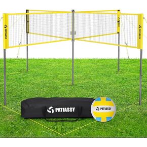 Patiassy 16FT 4 Square Volleyball Game Set with Adjustable Height, 4-Way Volleyball/Badminton Net Outdoor for Backyard, Lawn and Beach