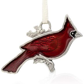 Danforth Red Cardinal Christmas Ornament – Handcrafted Pewter Bird Ornaments for Christmas Tree – 1 ½" Tall by 2" Wide, Satin Ribbon, Made in USA