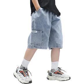 Verdusa Boy's Elastic Waist Wide Leg Casual Loose Denim Shorts with Pockets