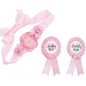 PATICARRY Baby Shower Decorations Set, Pink Maternity Daddy Corsage, Tinplate Badge Pins, 61.4x3.7in