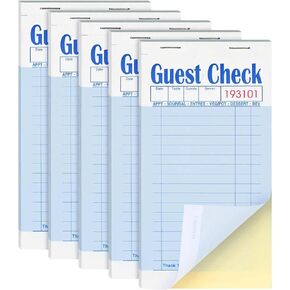 ESSENTIAL Guest Check Books 3.5" x 6.75", 250 Sheets Server Note Pads and Waitress Order Books with Bottom Receipt (5 Books)