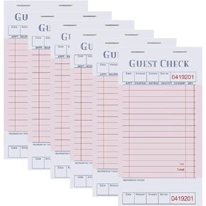 6 Pack Guest Checks Books, Server Note Pads, Waitress Order Notepad, Food Receipt Book, Waitress Notepad for Restaurants Food Order, 50 Sheets/Pad, Red Guest Check.