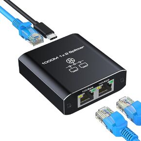 Ethernet Splitter 1 to 2 High Speed 1000Mbps, Gigabit RJ45 Internet Ethernet Switch, Network LAN Splitter with USB Power Cable for Cat 5/5e/6/7/8 Cable [2 Devices Networked Simultaneously]
