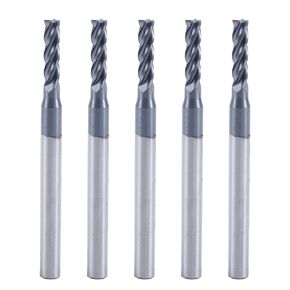 XYunEnZ ISB 3/8'' Carbide Square End Mill Set, 4 Flute Micro Grain Carbide Mill Bits for Alloy Steels/Hardened Steels/Aluminum, 5 Pcs