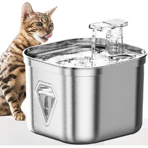 Cat Water Fountain Stainless Steel, Pet Water Fountain for Drinking, 2.2L/73oz Cat Fountain, Automatic Dog Water Dispenser, Water Level Window&3 Filters, Multiple Pet Fountain