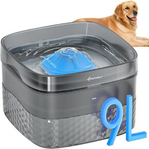 Dog Water Fountain, 9L/2.4Gal Dog Fountain Water Bowl for Small to Large Dogs, 304 oz Pet Water Fountain with Ultra-Quiet Pump, Automatic Dog Water Dispenser for Cats Multi-Pets
