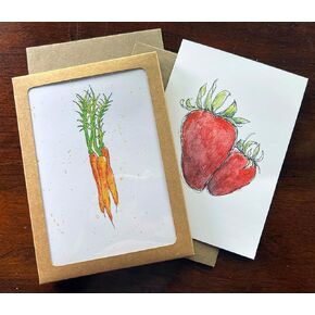 8 Strawberry and Carrots Thinking of You Cards with Envelopes, Bulk All-Occasion Greeting Cards for Birthday, Party Invitations, Just Because, and More