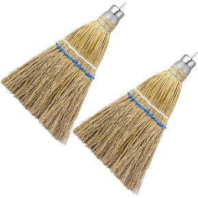 Suclain 2 Pcs 12 Inch Corn Whisk Broom Mini Corn Broom with Metal Hanger Short Handle Hand Broom for Multi Surface Sweeping Small Hand Broom Brush for Outdoor Camping Car Porch Debris Dust Dirt